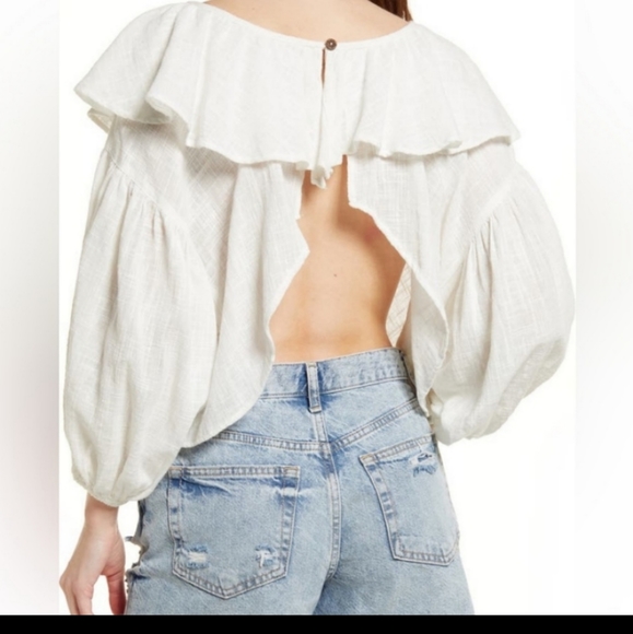 Free People Zuri Ruffle Open Back White Crop Top Women's Size Small and Medium - Picture 6 of 6